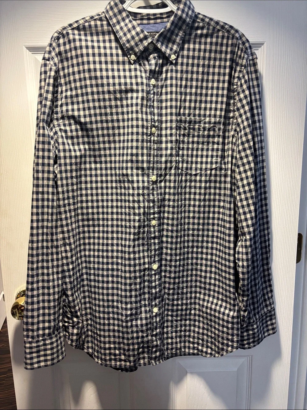 Banana Republic Navy and White Gingham Button-Down Shirt